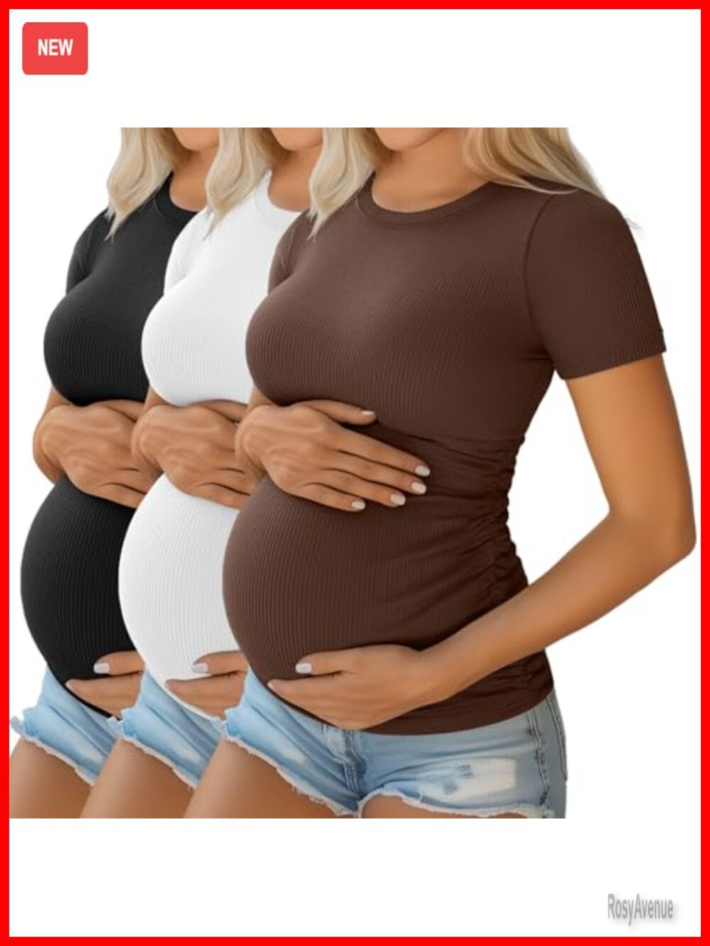 3 Pack Women's Maternity T-Shirts Cotton Spandex Ruched Tees